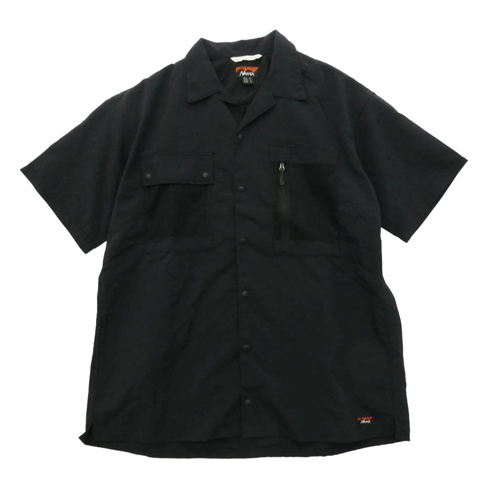 NANGA ナンガ NW2321-1H511 NYLON TUSSER OPEN COLLAR SHIRT ナイロン タッサー オープン カラー 半袖 シャツ ブラック系 M【中古】