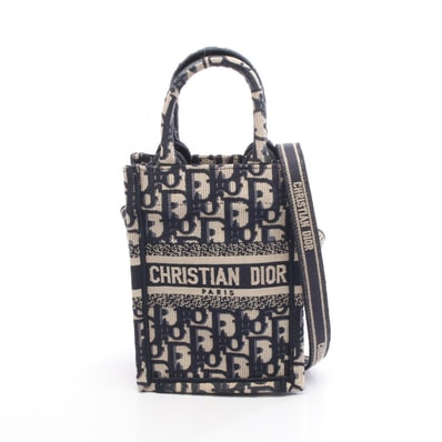 ディオール Dior BOOK TOTE ブックトート バーティカルバッグ ミニ フォンバッグ オブリーク ハンドバッグ バッグ キャンバス レディース ネイビー系 / ベージュ系 【中古】