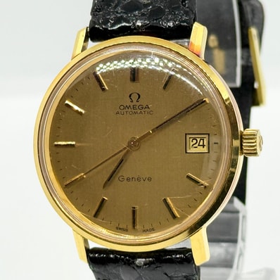 OMEGA オメガ Geneve ジュネーブ シャンパン AT メンズ デイト ヴィンテージ 腕時計 稼働品