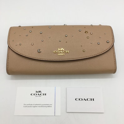 COACH コーチ 長財布 スタッズ レザー ウィズセレスティアル F29442 ベージュ