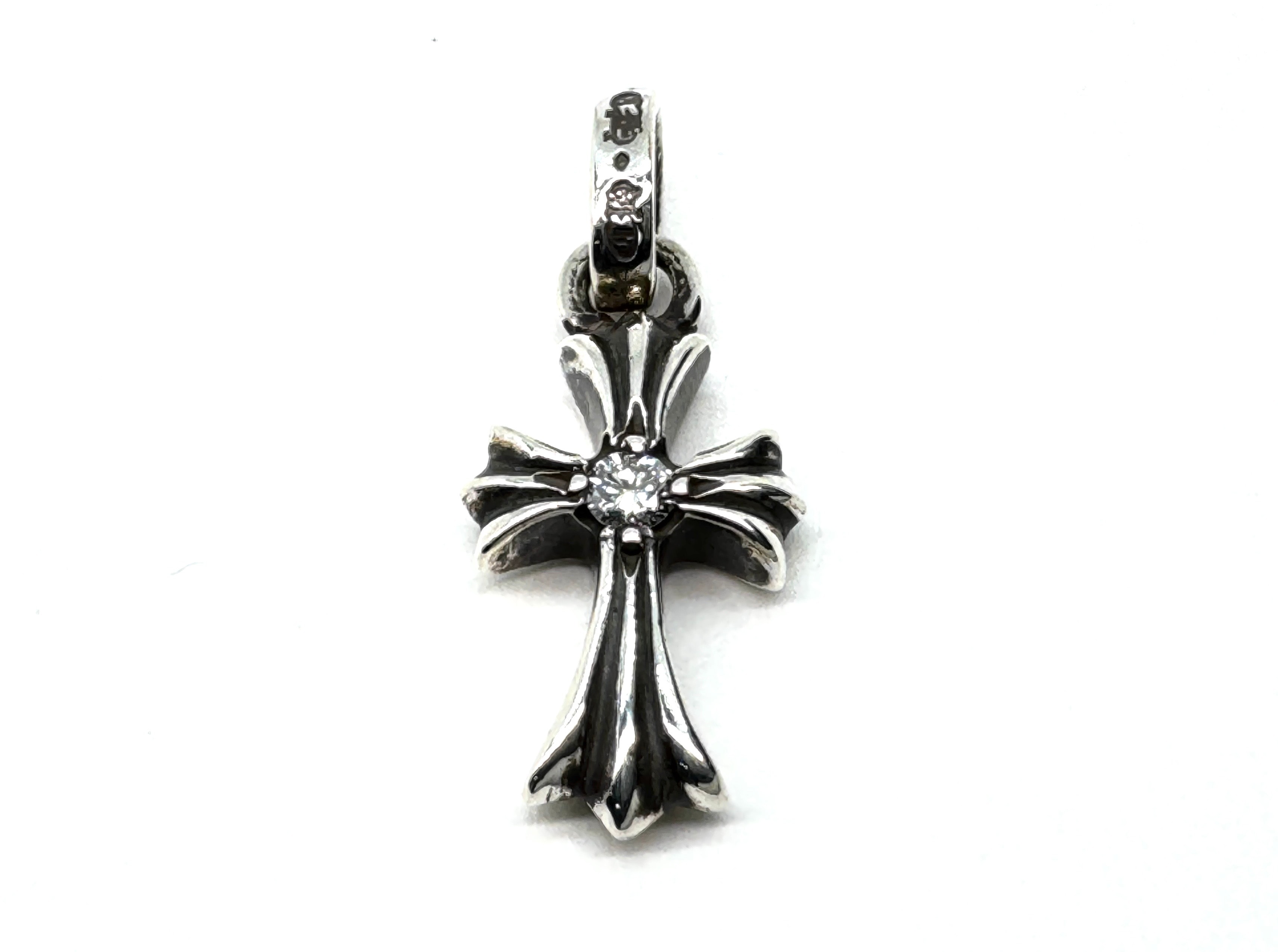 Chrome Hearts Baby Fat Cross Charm Diamond Pendant Top "Silver"
