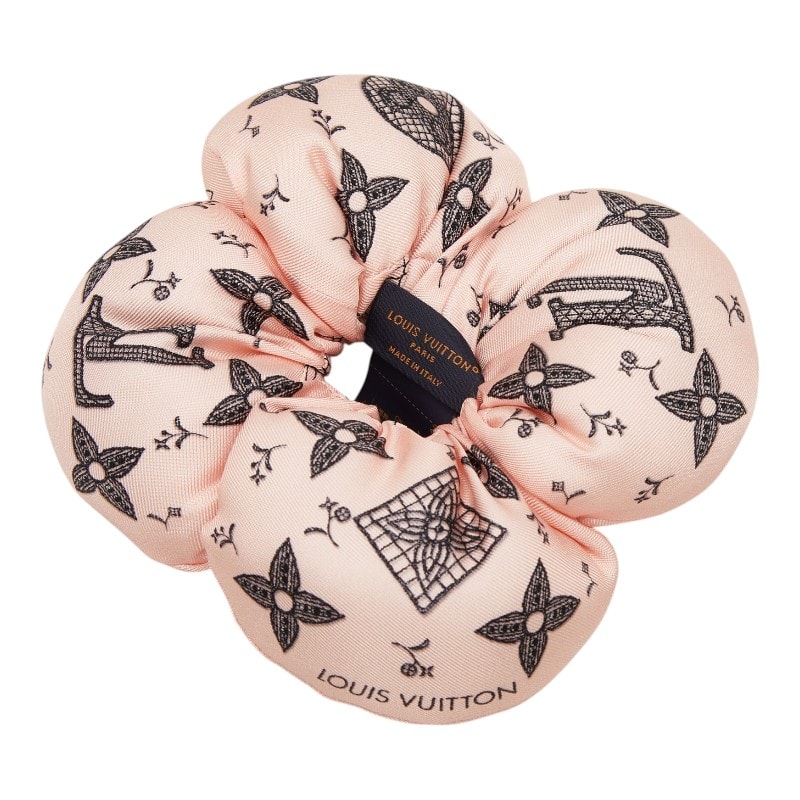 ルイ ヴィトン シュシュ フルール ローンド ヘアアクセサリー ヘアゴム M96840 ピンク ブラック シルク レディース LOUIS VUITTON 【中古】