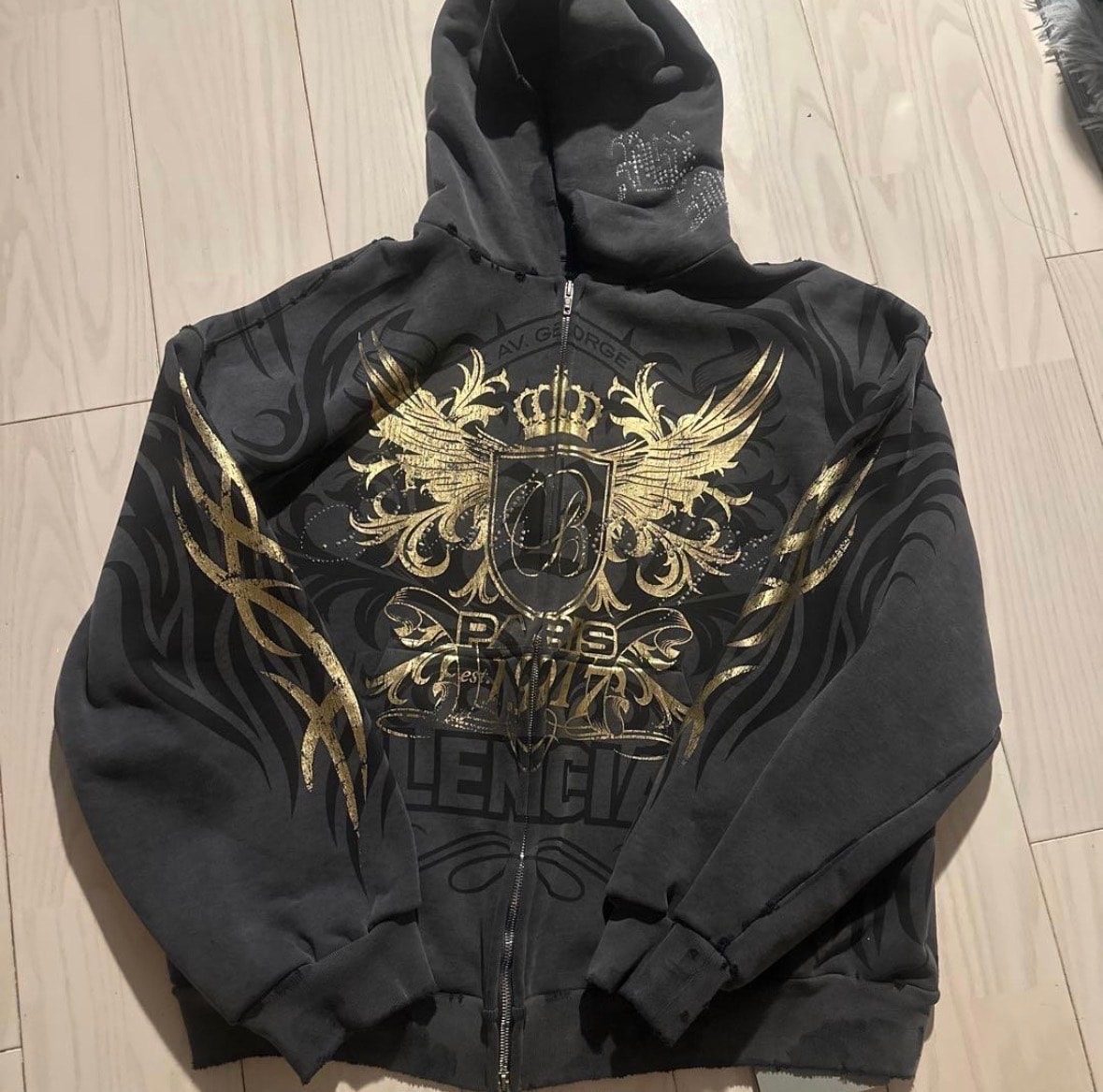 BALENCIAGA Men's Tacky Gold Zip-Up Hoodie Regular Fit "Black"