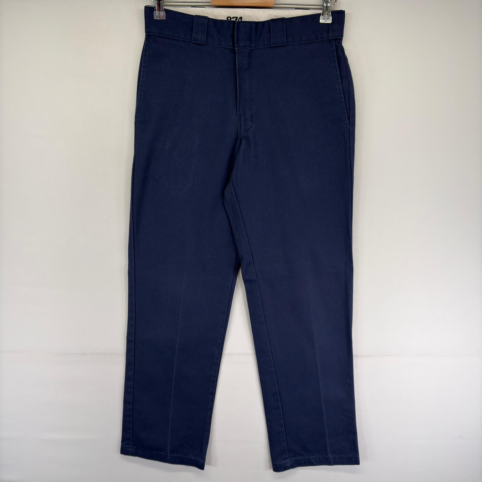 古着 ディッキーズ Dickies パンツ 874 チノパン ワンポイント センタープレス ジッパーフライ w30 L32  ネイビー系 メンズ