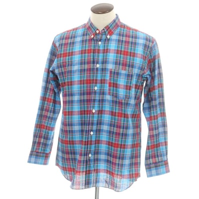 【中古】コムデギャルソンシャツ COMME des GARCONS SHIRT 2025年春夏 コットン チェック ボタンダウン カジュアルシャツ ライトブルーxレッド【サイズL】【メンズ】