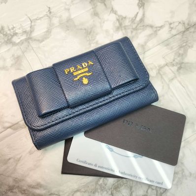 PRADA サフィアーノ リボン キーケース ネイビー