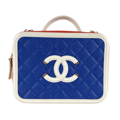 シャネル CHANEL ショルダーバッグ CCフィグリー キャビアスキンレザー ブルー/ホワイト/レッド レディース【中古】 z9352