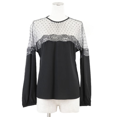 レッドヴァレンティノ レース トップス ドット柄 長袖シャツ レディース ブラック 38 RED VALENTINO
