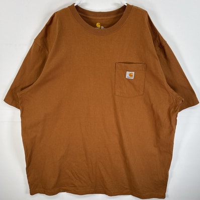 古着 カーハート Carhartt 半袖Tシャツ ワンポイント ロゴ 肉厚 大きいサイズ 2XL ブラウン 無地 メンズ