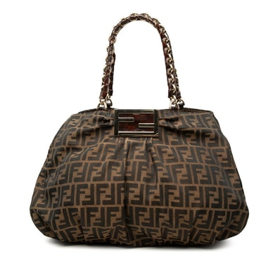 フェンディ ズッカ チェーン トートバッグ ショルダーバッグ 8BR616 ブラウン キャンバス レザー レディース FENDI 中古