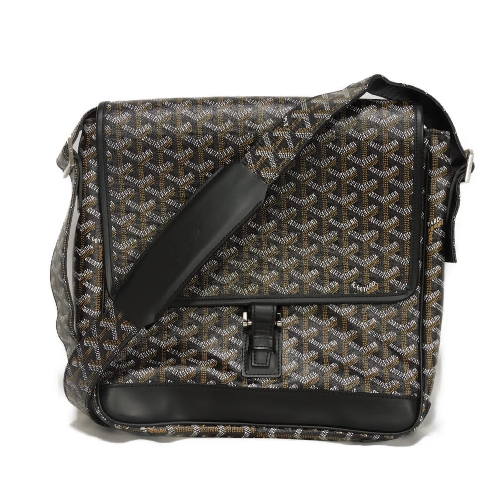 GOYARD ゴヤール グランブルー MM 廃盤 希少 トワルゴヤール カーフ スクエア 斜め掛け メッセンジャー ヘリンボーン ブラック ショルダーバッグ