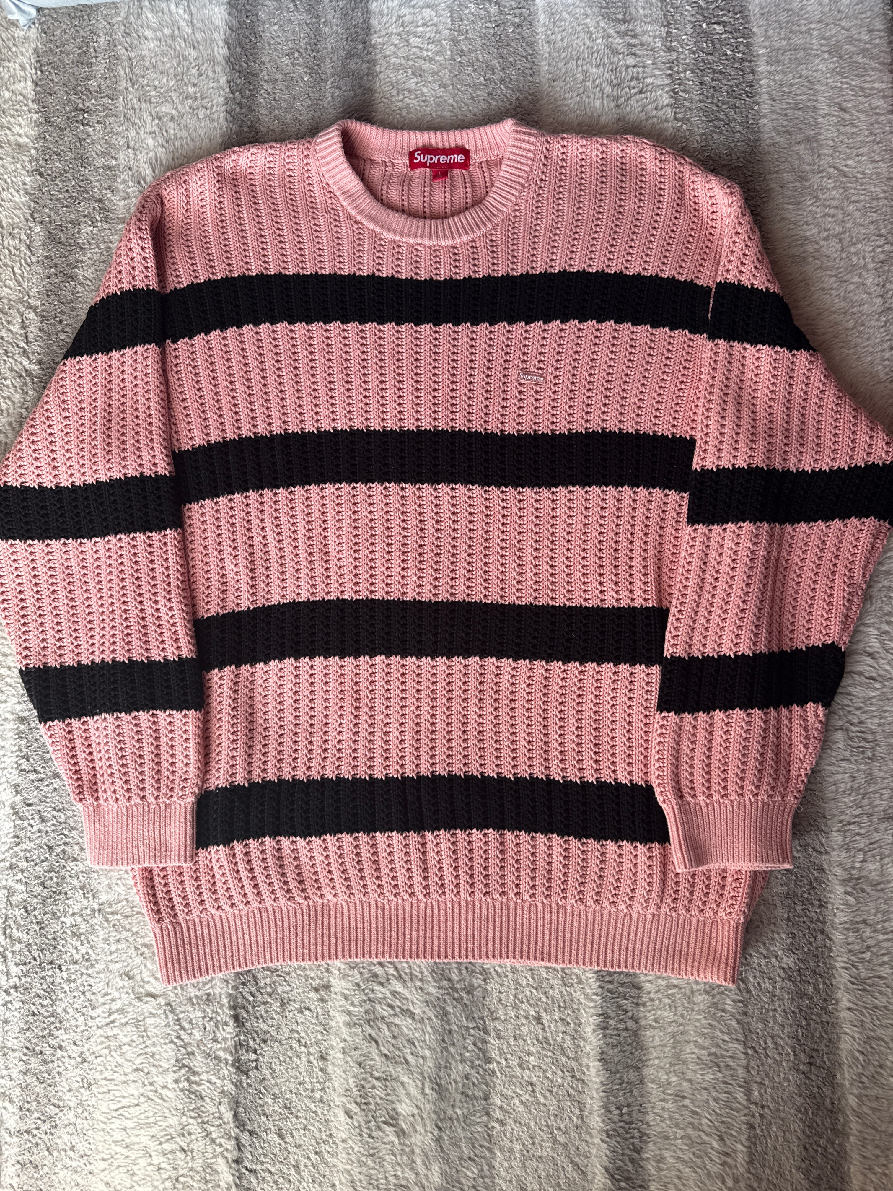 Supreme Loose Gauge Stripe Small Box Sweater "Pink"