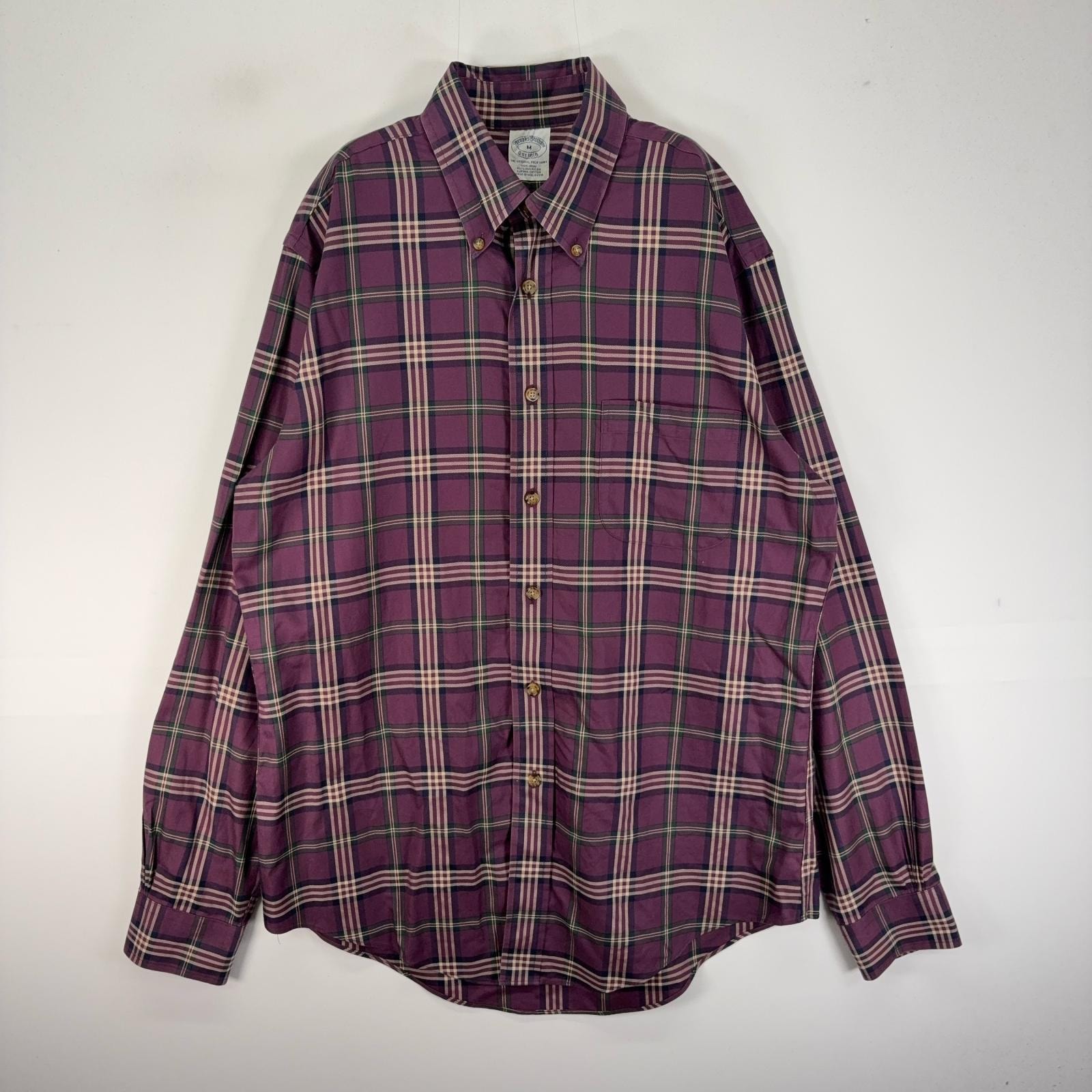 古着 ブルックスブラザーズ Brooks Brothers 長袖シャツ ボタンダウン 胸ポケット M  パープル系 チェック メンズ