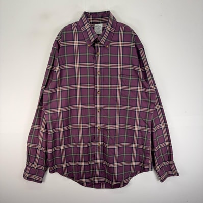 古着 ブルックスブラザーズ Brooks Brothers 長袖シャツ ボタンダウン 胸ポケット M パープル系 チェック メンズ