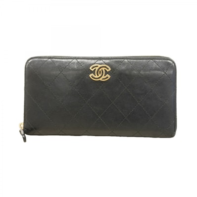 【6eb0573-k】シャネル 長財布 マトラッセ ラムスキン ブラック ゴールド金具【中古】レディース
