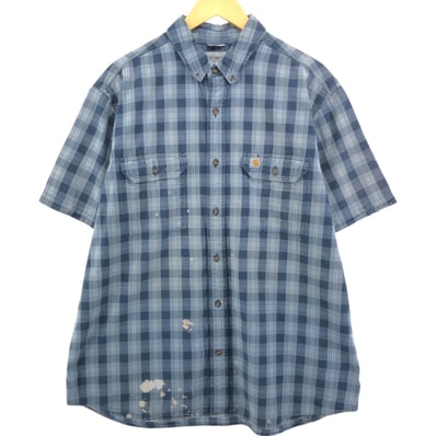 古着 カーハート Carhartt RELAXED FIT チェック柄 ボタンダウン 半袖 ワークシャツ メンズXL相当/eaa550592