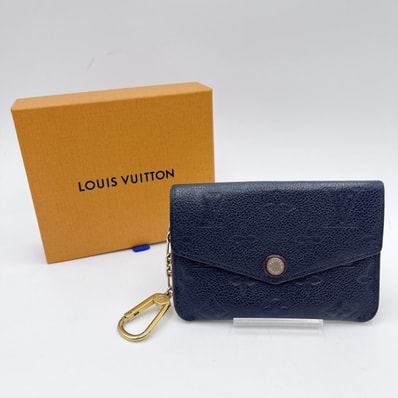 LOUIS VUITTON(ルイヴィトン)ポシェット・クレ モノグラムアンプラント キーケース/コインケース ネイビー レザー ゴールド金具 M62017【中古】