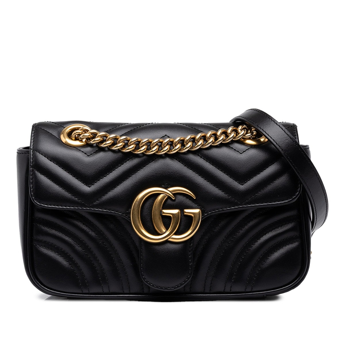 グッチ GGマーモント キルティング チェーン ショルダーバッグ 446744 ブラック レザー レディース GUCCI 中古