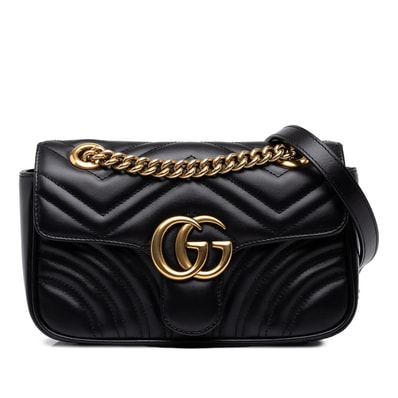 グッチ GGマーモント キルティング チェーン ショルダーバッグ 446744 ブラック レザー レディース GUCCI 中古