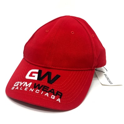 バレンシアガ BALENCIAGA ロゴ 刺繍 623903 GYM WEAR CAP ベースボール 帽子 ヘッドウェア 小物 キャップ コットン レッド 未使用