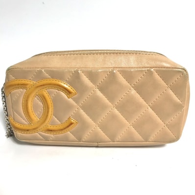 シャネル CHANEL CC ココマーク カンボンライン メイクポーチ ヴィンテージシャネル Vintage Chanel 化粧ポーチ レザー ベージュ