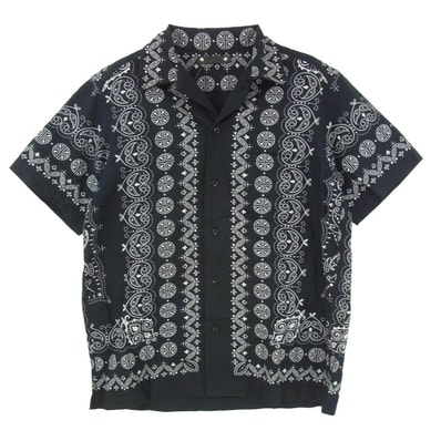 MINEDENIM マインデニム 21SS 2104-5004-97-022 BANDANA ペイズリー柄 半袖 オープンカラー 開襟 シャツ ブラック系 2【中古】