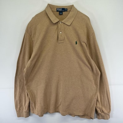 古着 ポロバイラルフローレン Polo by Ralph Lauren 鹿の子 長袖シャツ ポロシャツ 大きいサイズ ワンポイント 2XL ベージュ系 メンズ