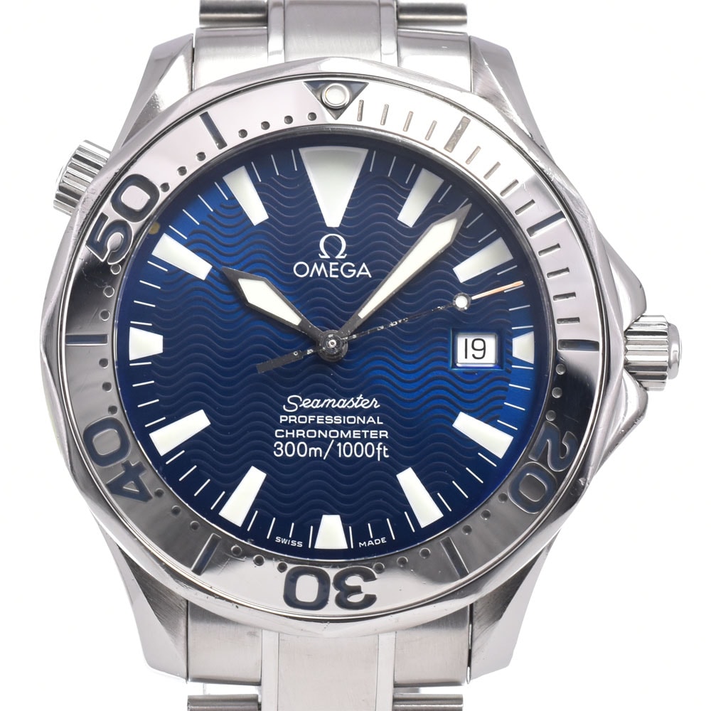 オメガ OMEGA 2255.80 シーマスタープロフェッショナル 300M デイト ブルー 自動巻き メンズ 腕時計 R#148533