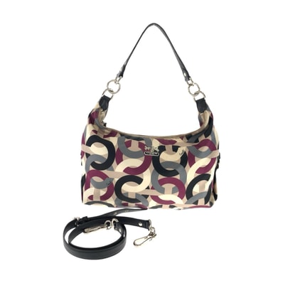 COACH コーチ オプアート ベージュ ブラック グレー ナイロン レザー/ ショルダーバッグ ポシェット 602663 【中古】