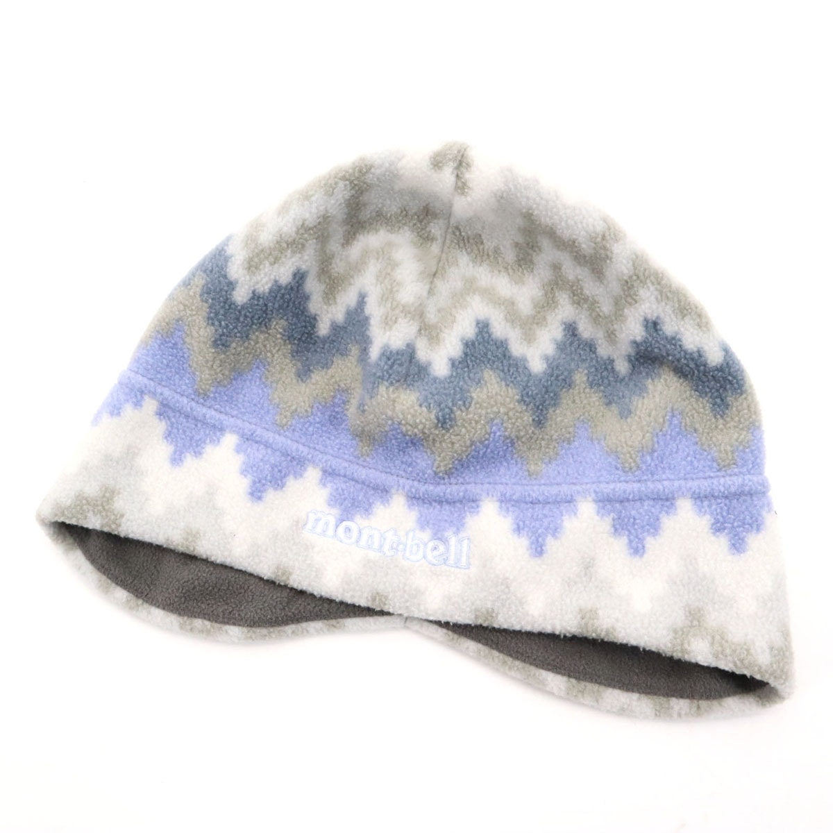 mont-bell モンベル 日本製 総柄 クリマプラス 100 イヤーウォーム キャップ S/M グレー アウトドア 帽子
