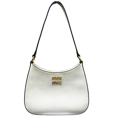MIUMIU 希少 美品 ミュウミュウ MADRAS マドラス ワンショルダーバッグ 5BC105 レザー ホワイト ゴールド ロゴ セミショルダー ハンドバッグ miumiu ABランク 中古 鑑定済 ミュウミュウバッグ