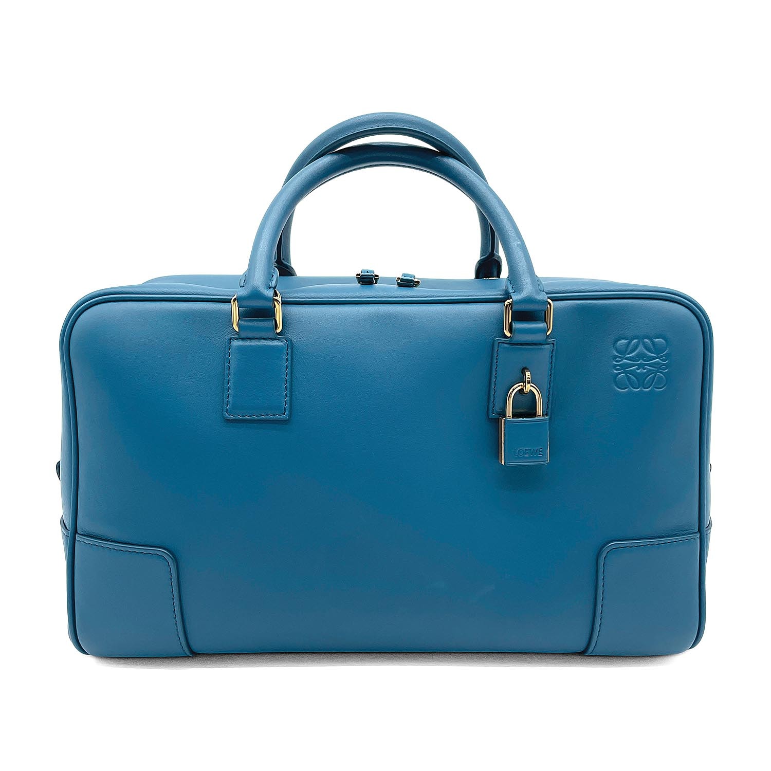 LOEWE ロエベ アマソナ 28 アナグラム 2way ショルダーバッグ
 内縫い レザー ブルー ユニセックス
 【中古】