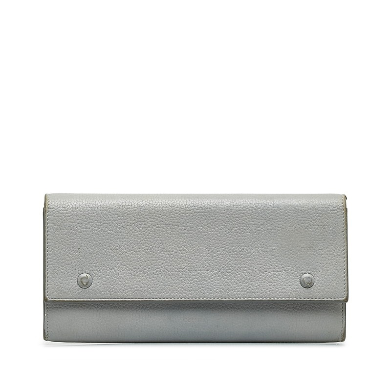 セリーヌ ラージフラップ マルチファンクション 長財布 101673 グレー レザー レディース CELINE 中古