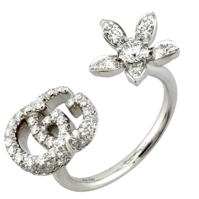 グッチ GGフローラ リング 指輪 14.5号 18金 K18ホワイトゴールド ダイヤモンド レディース GUCCI 中古