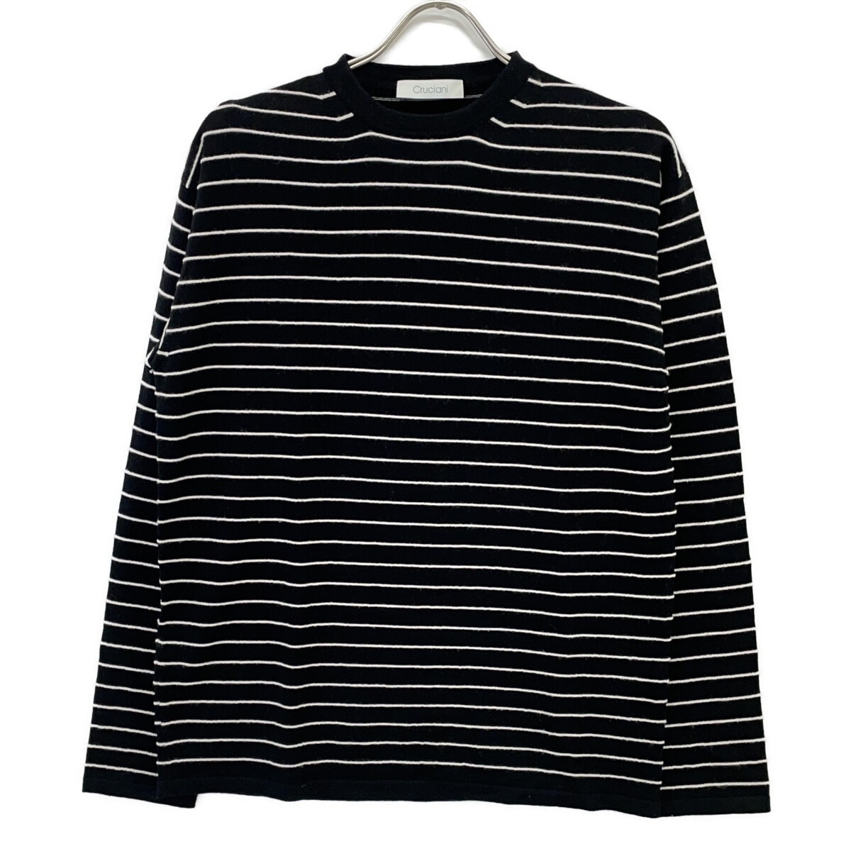クルチアーニ CUK104 ブラック ウール ボーダー クルーネック ニットセーター 46