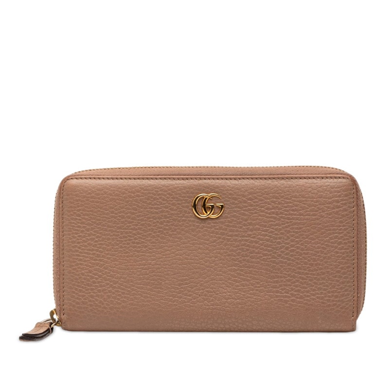 グッチ GGマーモント ラウンドファスナー 長財布 456117 ピンク ベージュ レザー レディース GUCCI 【中古】