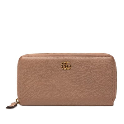 グッチ GGマーモント ラウンドファスナー 長財布 456117 ピンク ベージュ レザー レディース GUCCI 【中古】