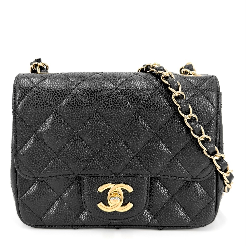 CHANEL シャネル ショルダーバッグ ミニマトラッセ チェーンショルダー ターンロック 肩掛け 斜め掛け Mini Matelasse ヴィンテージ ココマーク  キャビアスキン   ブラック 黒 ゴールド金具 レディース【中古品】