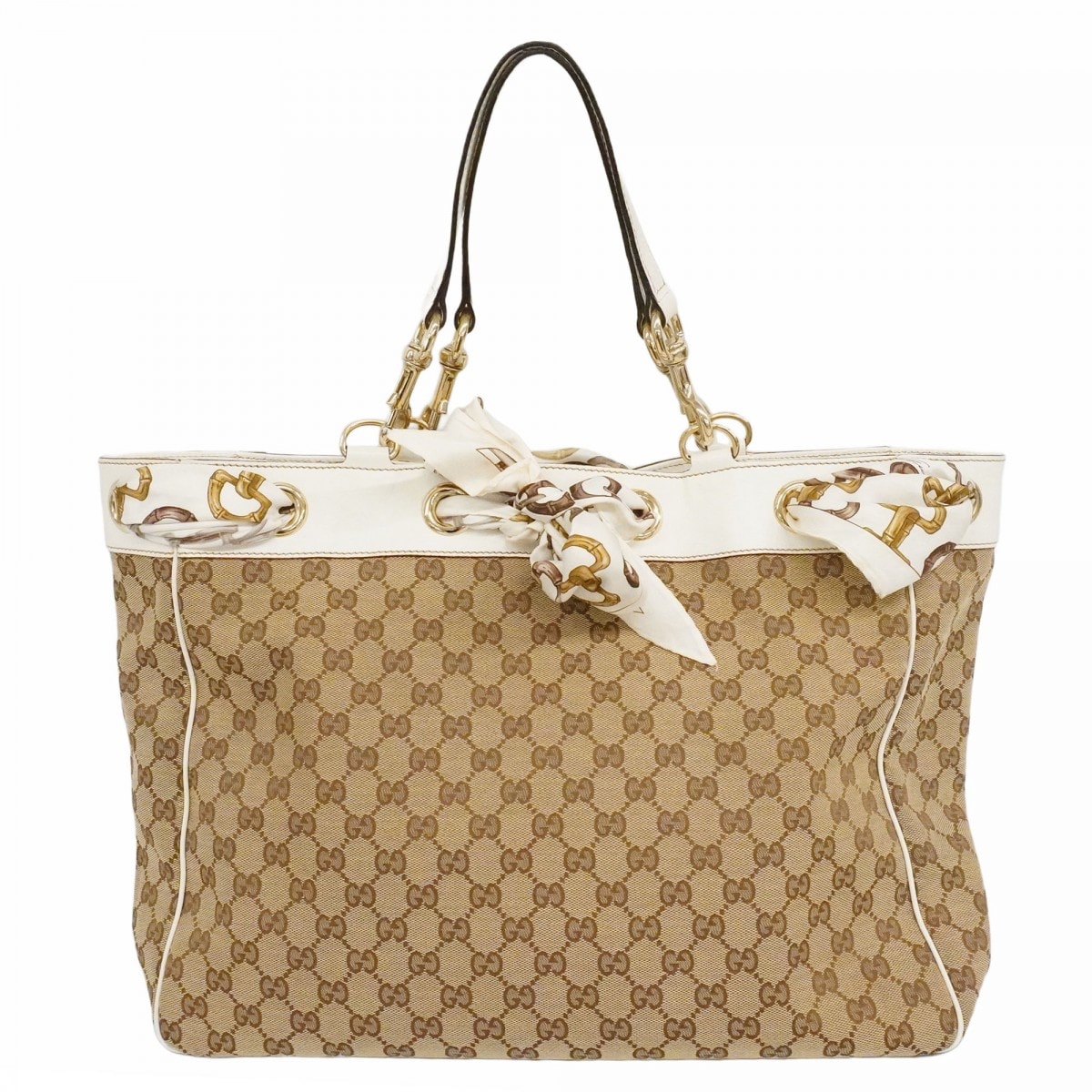 ★最終価格【6cc4058-k】グッチ トートバッグ GGキャンバス 153033 キャンバス ベージュ ホワイト シャンパンゴールド金具【中古】レディース