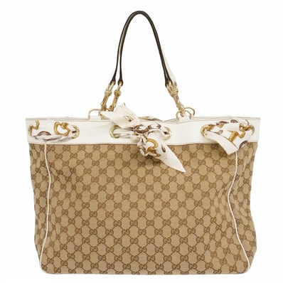 ★最終価格【6cc4058-k】グッチ トートバッグ GGキャンバス 153033 キャンバス ベージュ ホワイト シャンパンゴールド金具【中古】レディース