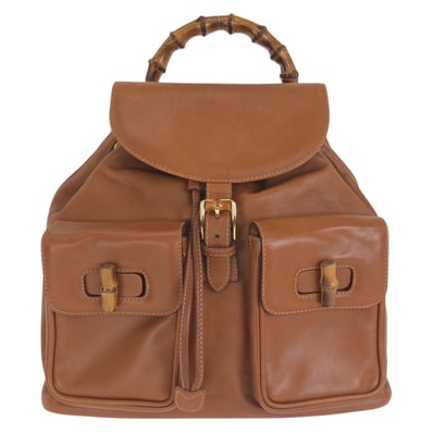 GUCCI グッチ ヴィンテージ バンブー ブラウン ゴールド金具 レザー リュックサック バックパック 1-0296079 【中古】