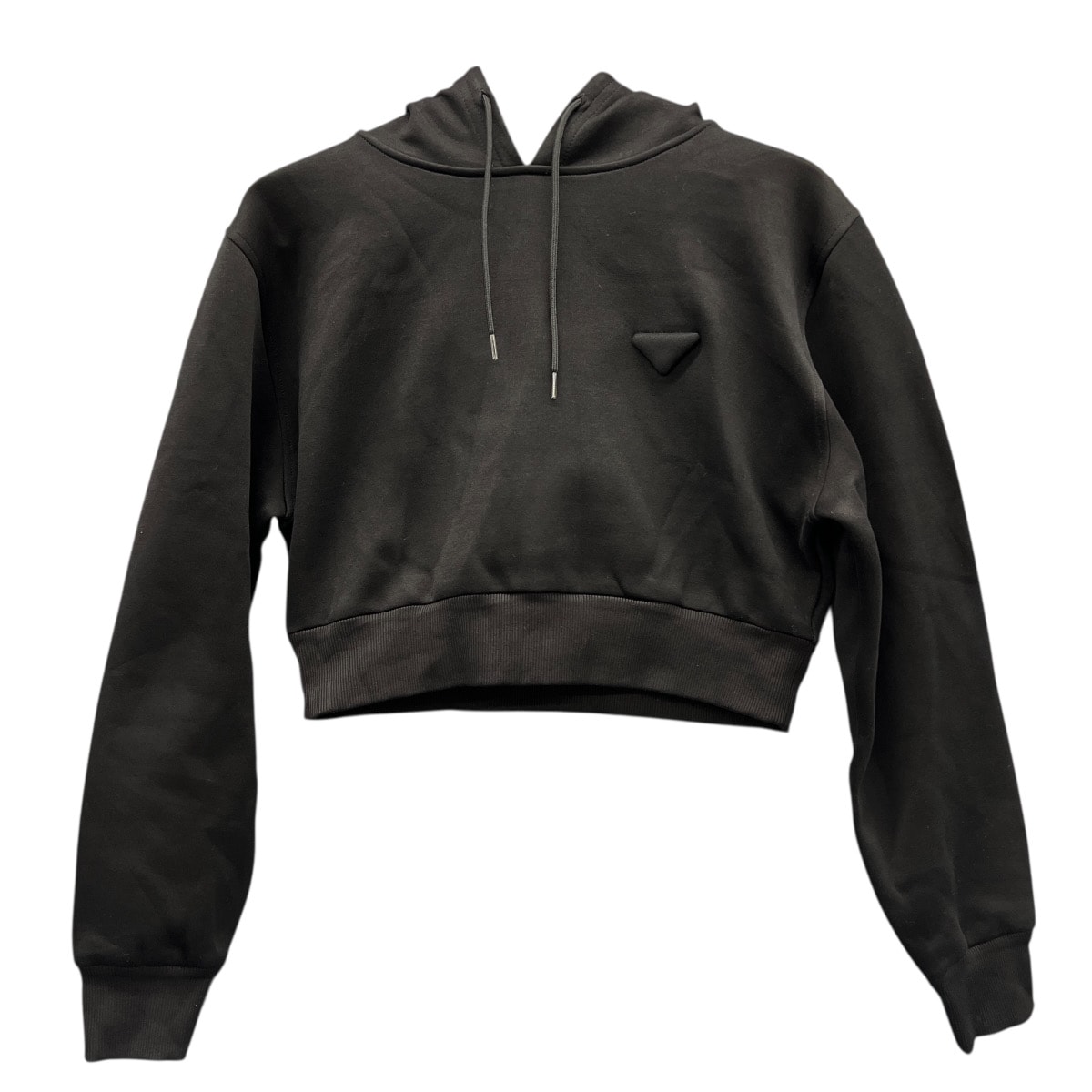 PRADA 極美品 プラダ クロップド フーディ パーカー 長袖 ショート丈 2024年 134710 ブラック #M プルオーバー トライアングルロゴ 三角タグ レディース Aランク 中古 鑑定済 プラダパーカー