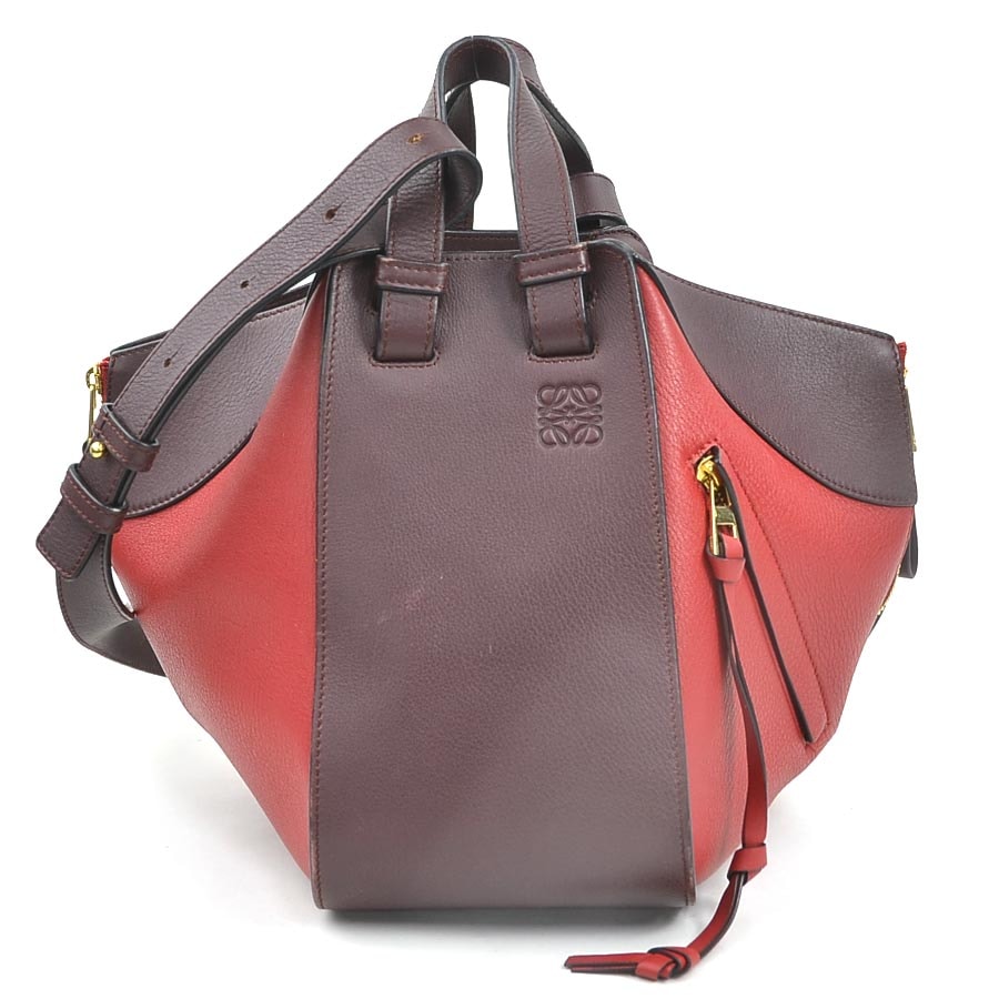ロエベ LOEWE ハンドバッグ ショルダーバッグ ハンモック スモール レザー バーガンディ/レッド ゴールド レディース【中古】 e61175a