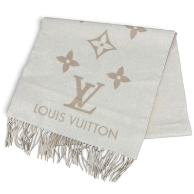 LOUIS VUITTON 極美品 ルイヴィトン マフラー レイキャビック モノグラム M78123 カシミヤ AO4265 ベージュ 大判 ストール 箱付属 プレゼント ギフト LV Aランク 中古 鑑定済 ヴィトンマフラー