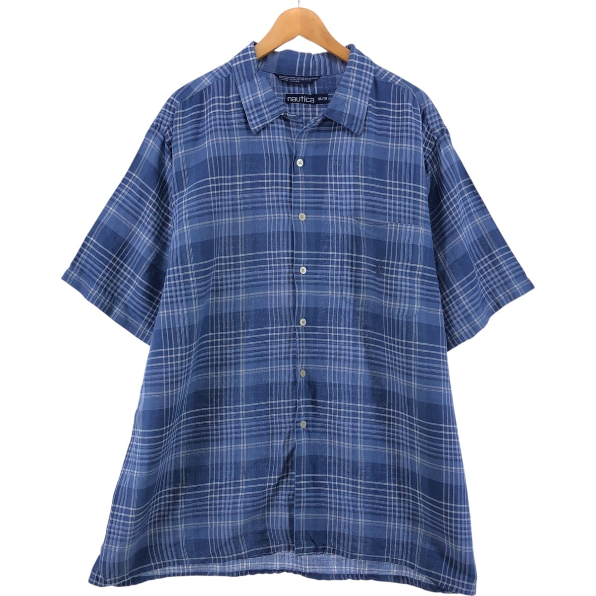 古着 90年代 ノーティカ NAUTICA チェック柄 半袖 オープンカラー リネンシャツ ボックスシャツ メンズXL相当 ヴィンテージ/eaa539751