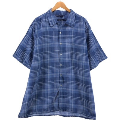 古着 90年代 ノーティカ NAUTICA チェック柄 半袖 オープンカラー リネンシャツ ボックスシャツ メンズXL相当 ヴィンテージ/eaa539751