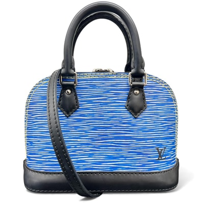 LOUIS VUITTON 希少 極美品 ルイヴィトン ナノアルマ エピデニム 2way ショルダーバッグ ハンドバッグ M41578 レザー SN0126 ブルー ポシェット クロスボディ ミニ Aランク 鑑定済 中古 ヴィトンバッグ