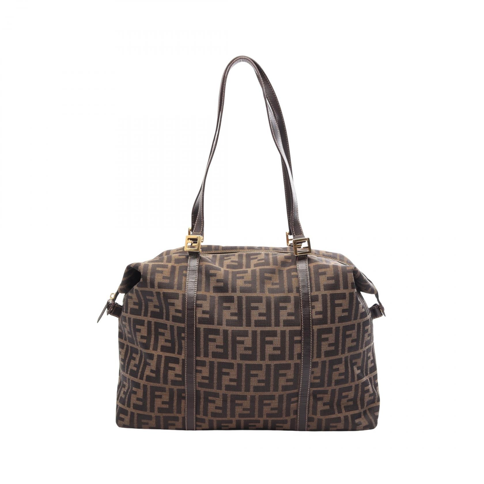 フェンディ FENDI ズッカ トートバッグ バッグ キャンバス レザー レディース ブラウン系 / ブラック系 【中古】