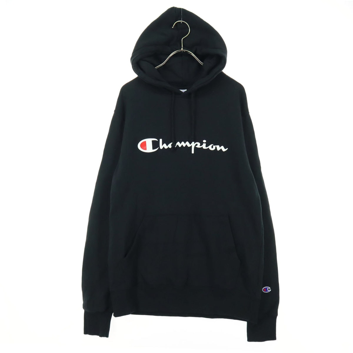 Champion チャンピオン ロゴプリント 長袖 パーカー L ブラック