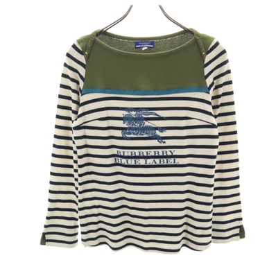 BURBERRY LONDON BLUE LABEL バーバリー ロンドン ブルーレーベル ボーダー柄 長袖 ボートネック カットソー 38 アイボリー 三陽商会